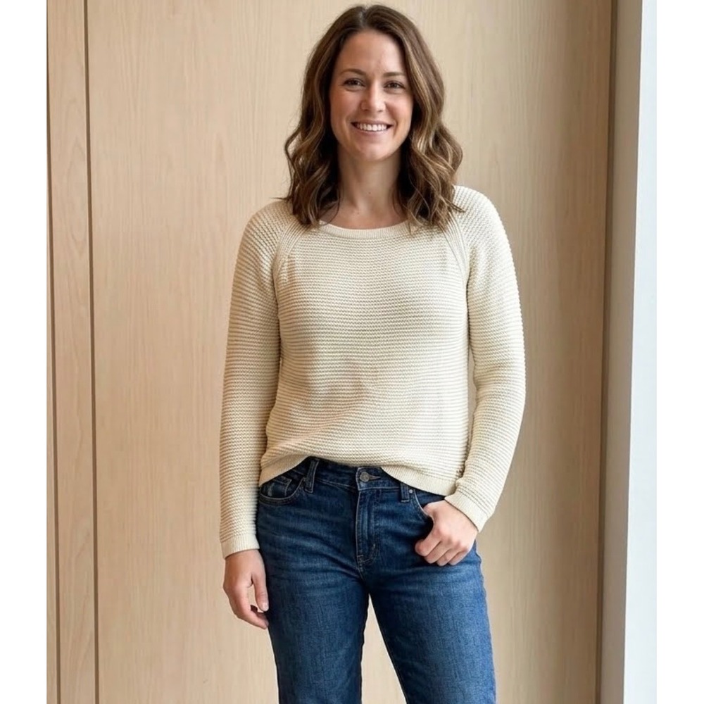 Lauren Active Ralph Lauren Cream Cotton Knit Raglan Sweater Large
